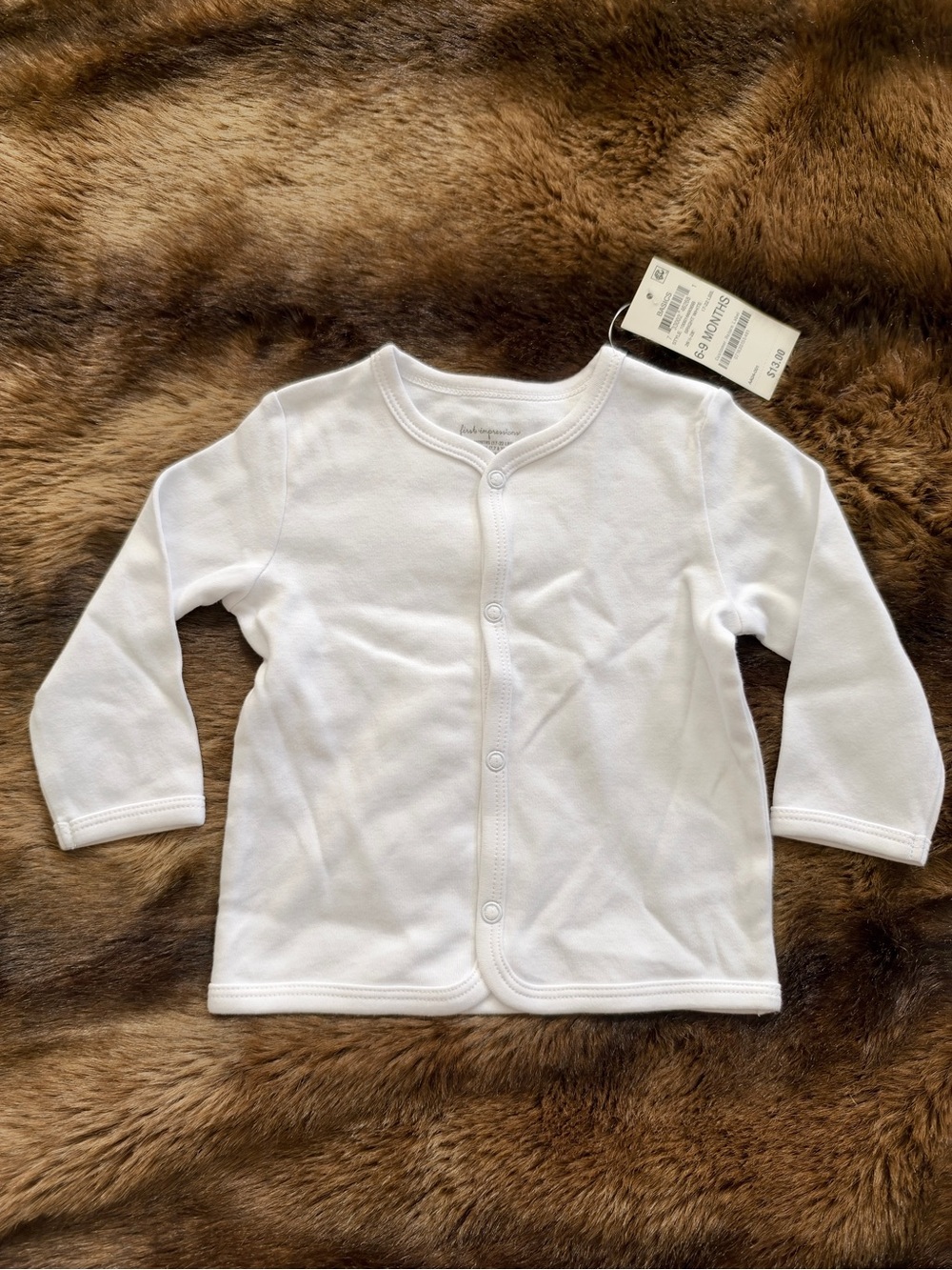 First Impressions Basics Long Sleeve Snap Front Shirt Cardigan White Size 6-9M